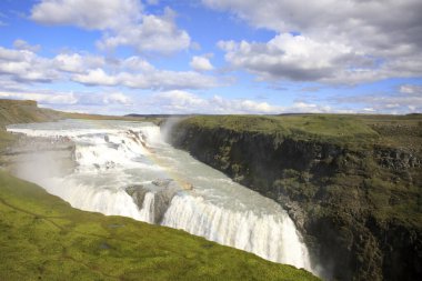 Gullfoss - İzlanda - 25 Ağustos 2017: Meşhur Gullfoss Şelalesi, İzlanda, Avrupa