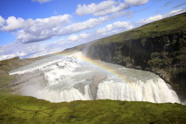 Gullfoss - İzlanda - 25 Ağustos 2017: Meşhur Gullfoss Şelalesi, İzlanda, Avrupa
