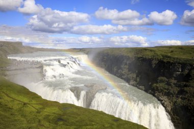 Gullfoss - İzlanda - 25 Ağustos 2017: Meşhur Gullfoss Şelalesi, İzlanda, Avrupa