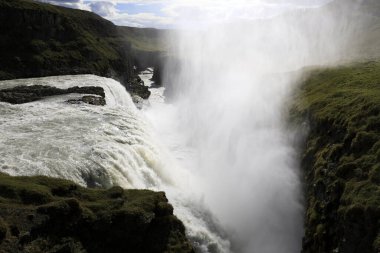 Gullfoss - İzlanda - 25 Ağustos 2017: Meşhur Gullfoss Şelalesi, İzlanda, Avrupa