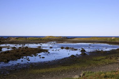 Vatnsnes / İzlanda - 27 Ağustos 2017: Vatnsnes yarımadasındaki sahil ve deniz, İzlanda, Avrupa