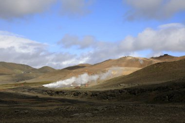 Myvatn / İzlanda - 30 Ağustos 2017: Myvatn Gölü yakınlarındaki manzara, İzlanda, Avrupa