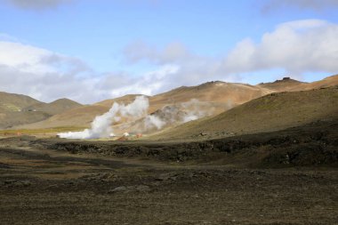 Myvatn / İzlanda - 30 Ağustos 2017: Myvatn Gölü yakınlarındaki manzara, İzlanda, Avrupa