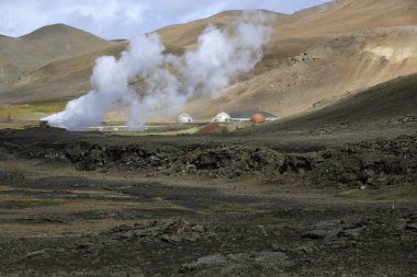 Myvatn / İzlanda - 30 Ağustos 2017: Myvatn Gölü yakınlarındaki manzara, İzlanda, Avrupa