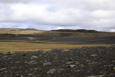 Myvatn / İzlanda - 30 Ağustos 2017: Hiverfjall volkanından manzara manzarası, İzlanda, Avrupa