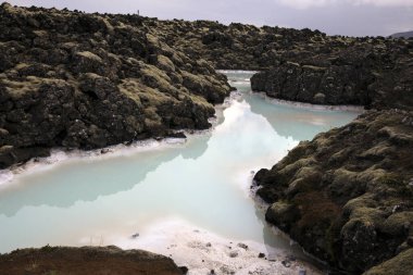 Grindavik / Iceland - August 15, 2017: The geothermal hot water and landscape around blue lagoon, Reykjavik, Iceland, Europe