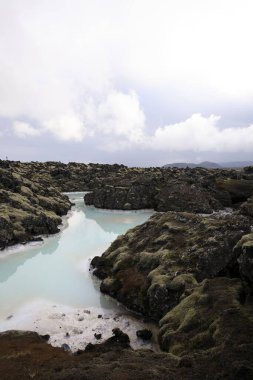 Grindavik / Iceland - August 15, 2017: The geothermal hot water and landscape around blue lagoon, Reykjavik, Iceland, Europe