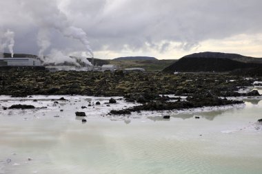 Grindavik / Iceland - August 15, 2017: The geothermal hot water and landscape around blue lagoon, Reykjavik, Iceland, Europe