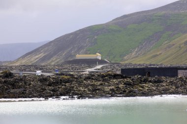 Grindavik / Iceland - August 15, 2017: The geothermal hot water and landscape around blue lagoon, Reykjavik, Iceland, Europe