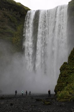 Skogafoss / İzlanda - 15 Ağustos 2017: İzlanda 'nın güneyinde, İzlanda, Avrupa' da güzel ve ünlü bir şelale