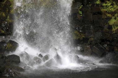 Skaftafell / İzlanda - 18 Ağustos 2017: Svartifoss 'un siyah şelalesi Skaftafell Ulusal Parkı, İzlanda, Avrupa