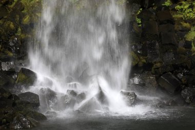 Skaftafell / İzlanda - 18 Ağustos 2017: Svartifoss 'un siyah şelalesi Skaftafell Ulusal Parkı, İzlanda, Avrupa
