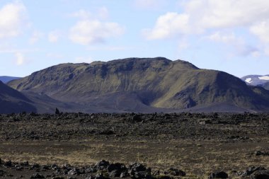Landmannalaugar / İzlanda - 15 Ağustos 2017: Landmannalaugar parkı yakınlarındaki ıssız arazi, Avrupa 