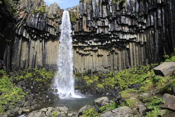 Skaftafell Iceland August 2017 Black Waterfall Svartifoss Skaftafell National Park — стокове фото