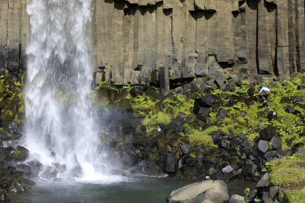 Skaftafell Islândia Agosto 2017 Cachoeira Negra Svartifoss Parque Nacional Skaftafell — Fotografia de Stock