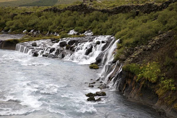 Hraunfossar Iceland 2017 Hraunfossar Waterfalls Formed Rivulets Stream Out Hallmundarhraun — 스톡 사진