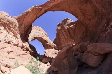 Moab, Utah / USA - August 18, 2015: Rock formation and landscape at Arches National Park, Moab, Utah, USA