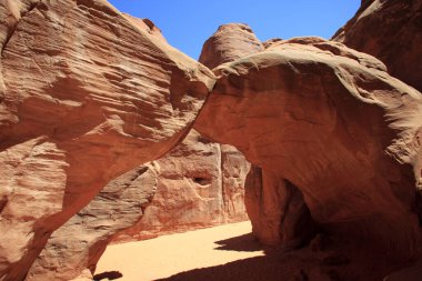 Moab, Utah / USA - August 18, 2015: Rock formation and landscape at Arches National Park, Moab, Utah, USA