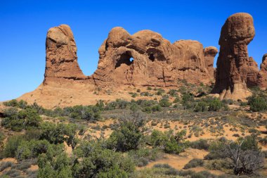 Moab, Utah / USA - August 18, 2015: Rock formation and landscape at Arches National Park, Moab, Utah, USA
