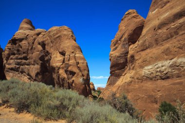 Moab, Utah / USA - August 18, 2015: Rock formation and landscape at Arches National Park, Moab, Utah, USA