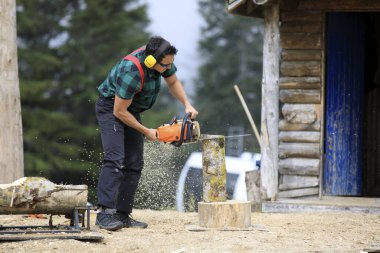Vancouver, Amerika - 18 Ağustos 2019: Grouse Mountain, Vancouver, Amerika 'da Lamberjak sergisi