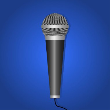 Karaoke için mikrofon. Mavi arka planda gerçekçi bir mikrofon.