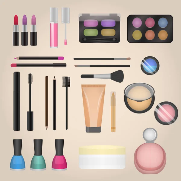 Conjunto Cosméticos Lápiz Labial Delineador Labios Delineador Labios Delineador Labios — Vector de stock