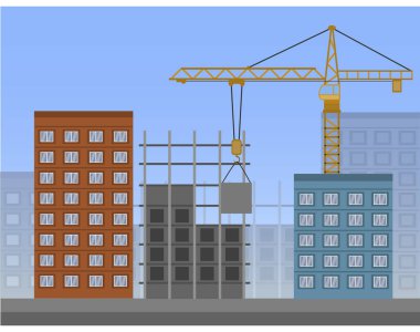 İnşaat işleri, evler ve inşaat makineleri. Ev inşaatı.