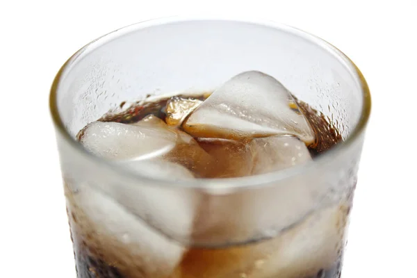Close View Cold Cola Ice Cubes Refreshment Drinks Glass White — Stock Photo, Image