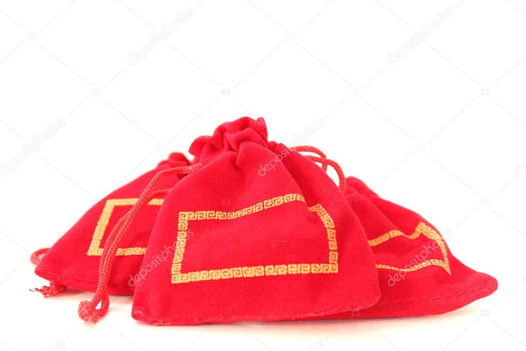 Chinese lucky red bags on white background, Chinese new year ornament
