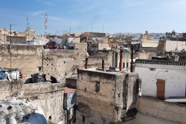 A view of ancient city from the rooftop with blue sky background