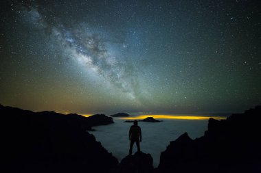 Samanyolu ve adam La Palma 'da, Kanarya Adaları, İspanya