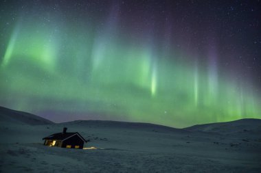 Kuzey ışıkları Reinheim Kulübesi, Dovrefjell Ulusal Parkı, Norveç