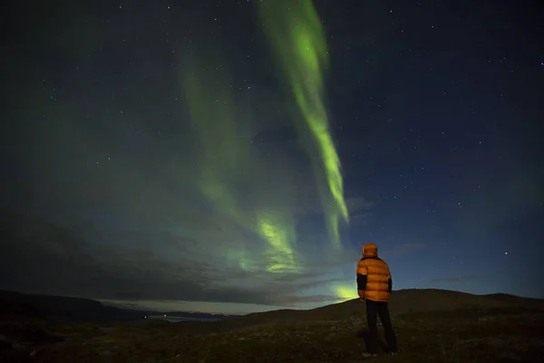 挪威北部诺德卡普秋天的北极光 — 图库照片
