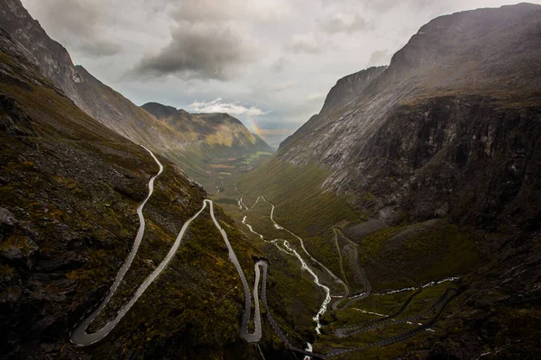 Rain Rainbow Autumn Trollstigen Road Norway — Stock Photo, Image