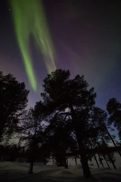 Aurores Boréales Dans Lac Inari Laponie Finlande Nord — Photo