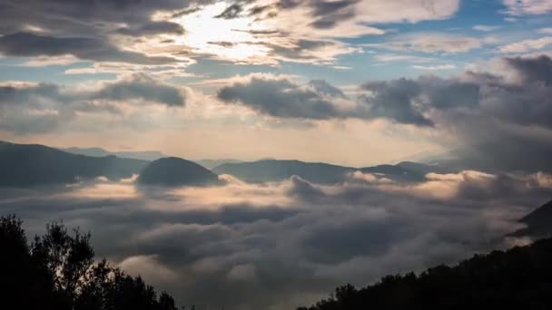 Soluppgång Garrotxa Girona Spanien — Stockvideo