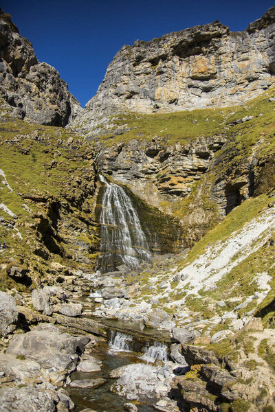 Cola De Caballo waterfall in Ordesa and Monte Perdido National Park, Spain