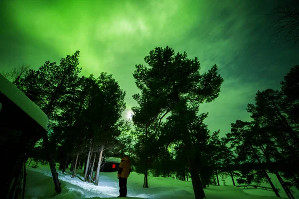 Noorderlicht Inari Lake Lapland Finland — Stockfoto