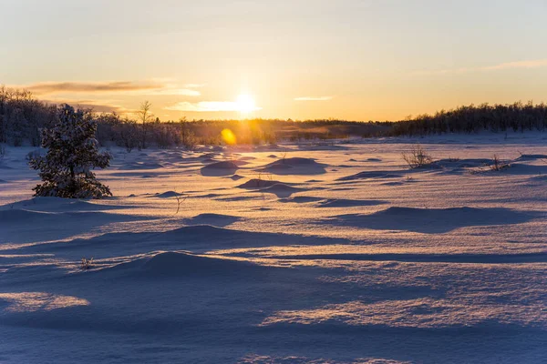 Winter Zonsondergang Nuorgam Lapland Finland — Stockfoto