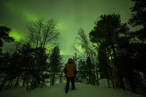 Luzes Norte Inari Lake Lapônia Finlândia — Fotografia de Stock