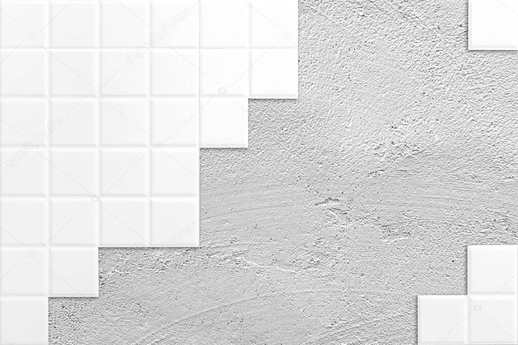 White tile and gray concrete texture, for background wallpaper.