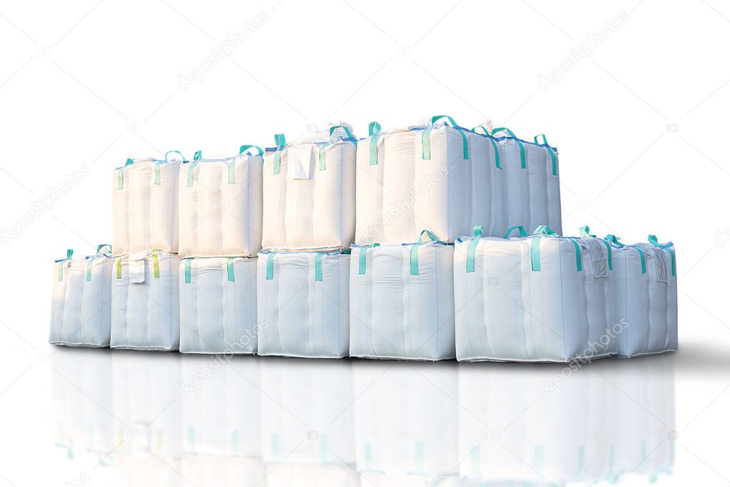 Jumbo bags white colour, rice packaging isolated on white background. with clipping paths.
