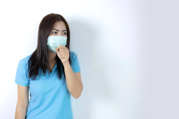 Asian Women Wear Masks Prevent Disease Covid Long Haired Black — Stock Photo, Image