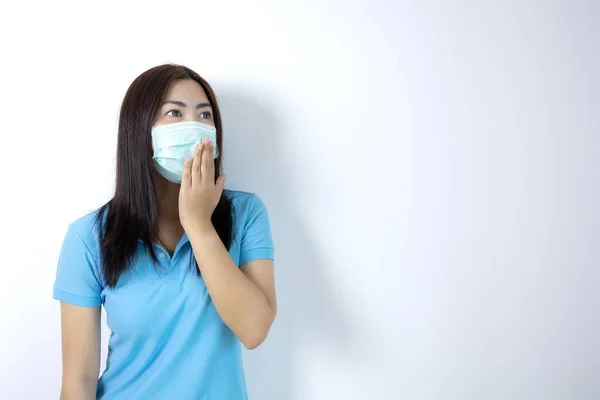 Asyalı Kadınlar Hastalıktan Korunmak Için Maske Takarlar Uzun Saçlı Siyah — Stok fotoğraf