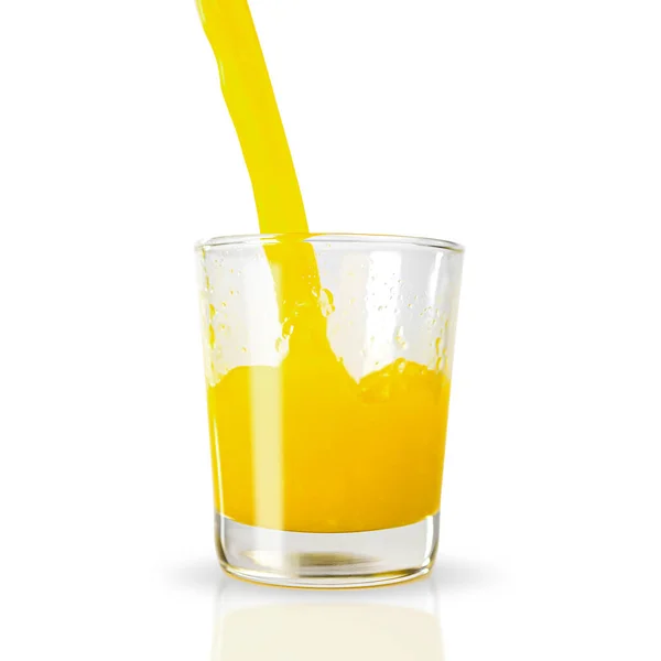 Ρίχνουμε Τον Χυμό Πορτοκαλιού Ένα Ποτήρι Χαμηλή Καθαρότητα Αποκοπτικές Διαδρομές — Φωτογραφία Αρχείου