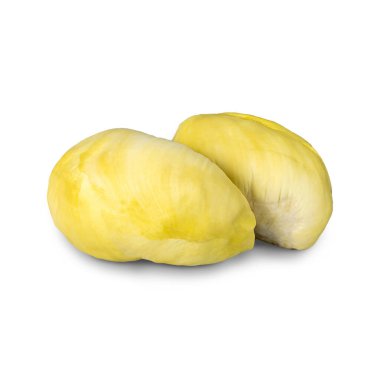 Beyaz arka planda iki Durian parçası izole edilmiş. kırpma yolları ile.