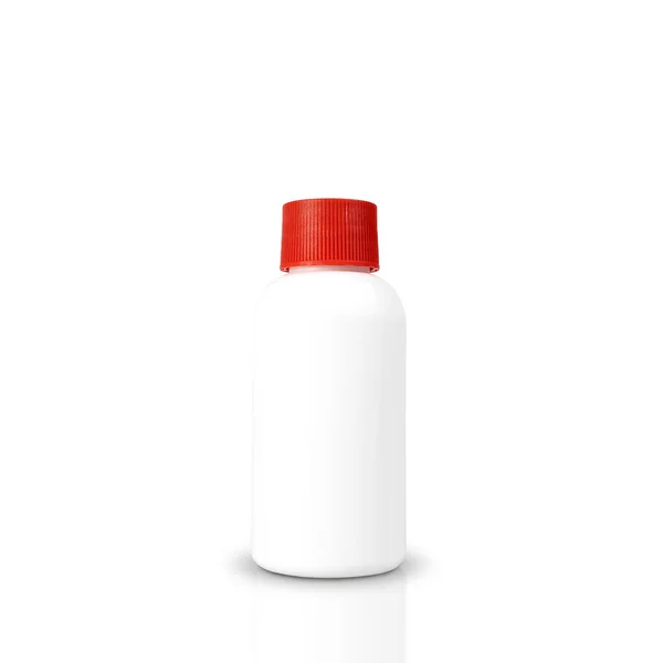 Rode Plastic Deksel Medicijnfles Geïsoleerd Witte Achtergrond Met Knippaden — Stockfoto