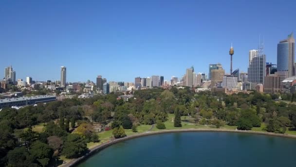 Vista aérea sydney distritos empresariais centrais e jardins botânicos reais — Vídeo de Stock