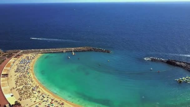 Vista aérea de la bahía de playa de amadores en la isla de gran canaria en España — Vídeos de Stock